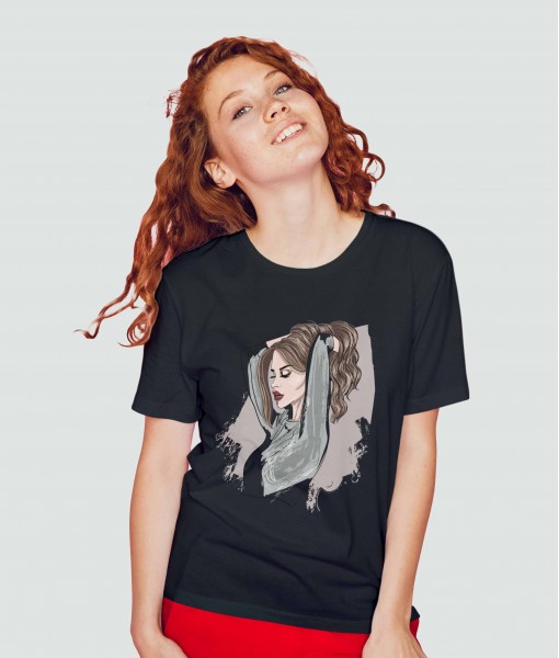 Дамска тениска с щампа Арт Portrait of woman profile with red lips - TShirtArtShop.com